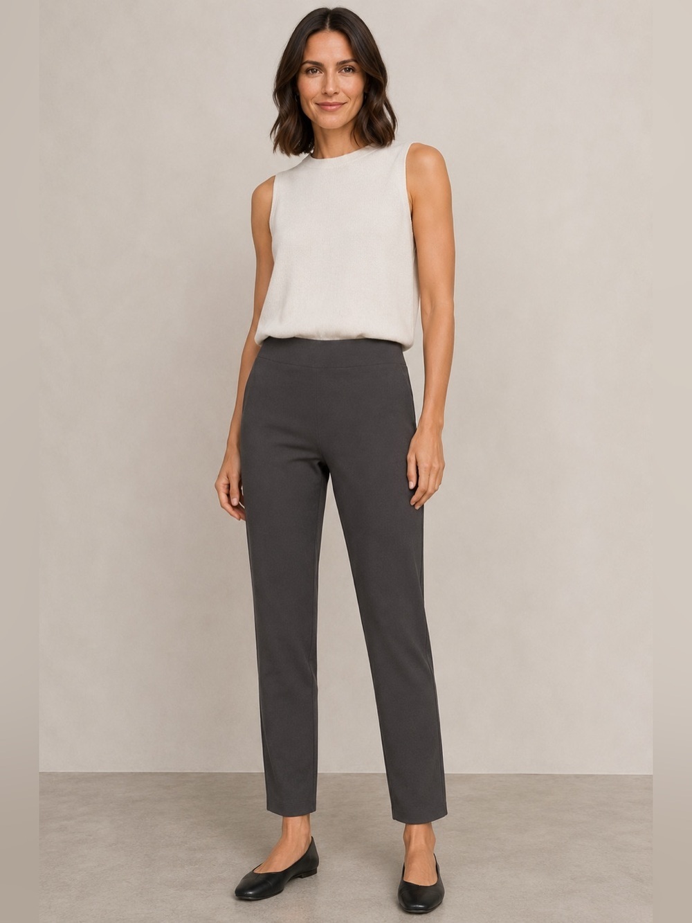 Eileen Fisher Gray Crepe Stretch Pull On Pants Size XS